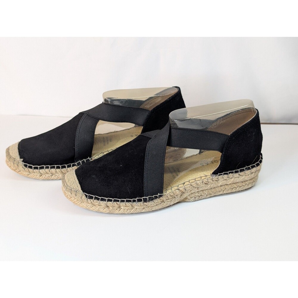 Fabiolas Black Suede Wedge Espadrille Sandal Women's Size 39 Size 8